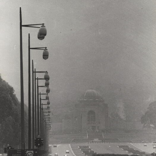 Australian War Memorial and Mt Ainslie in smoke