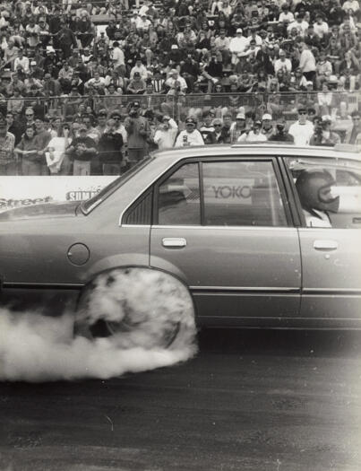 Summernats at Exhibition Park - entrant in Yokohama section doing a burnout