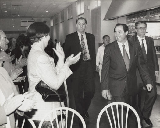 Italian judge Antonio di Pietro being warmly greeted as he entered the Italo Australian Club