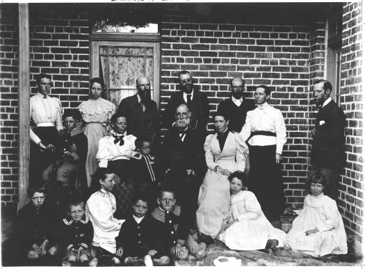 De Salis family gathering at Lambrigg. William Farrer is in the middle of the back row.

Lambrigg Homestead was built by William Farrer around 1894. He married Nina De Salis of Cuppacumbalong on 11 September 1882. 
