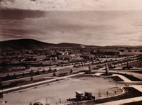 The Hotel Canberra, Albert Hall and Commonwealth Avenue taken from near West Block. Small trees dot the landscape.