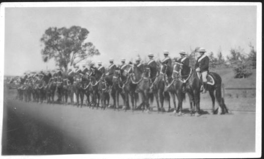 Police on horse back lined up at the opening of Parliament House