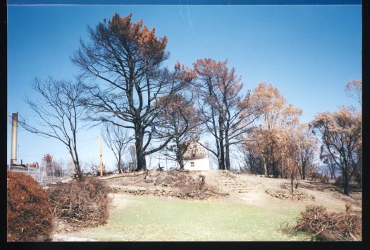 Bush fire damage to buildings, trees, and surrounding landscape, Mt Stromlo

   

