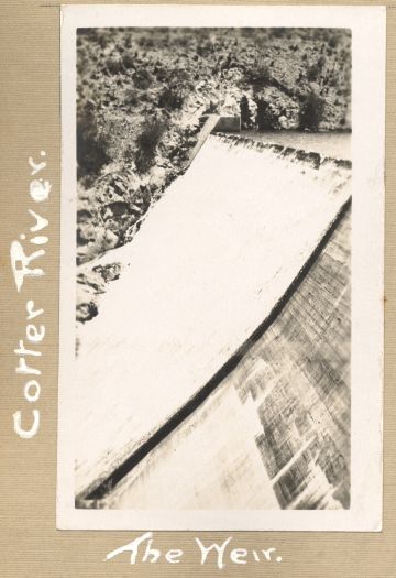 Looking down on the weir on the Cotter River.