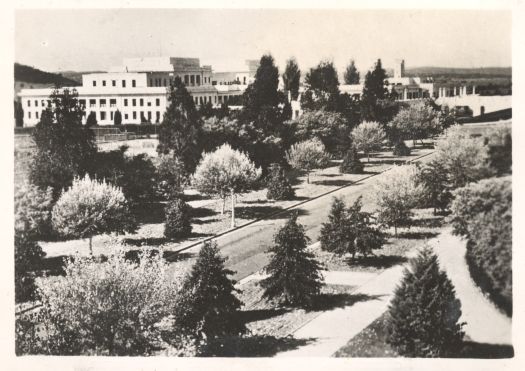 Shows the pathways through the gardens of Parliament House