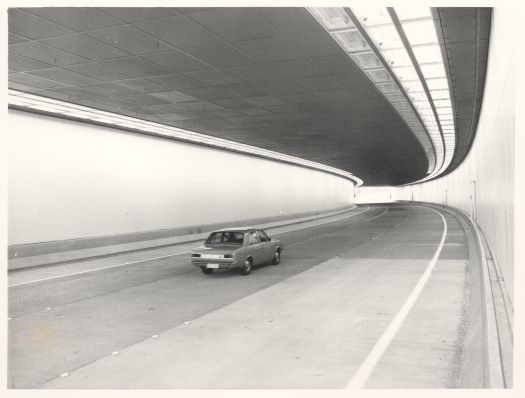 A car in the Acton Tunnel on Parkes Way driving eastwards