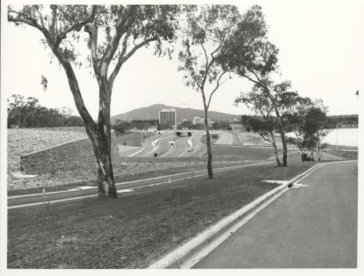 Bachelors Lane in Acton towards Lakeside Hotel, showing Parkes Way and Lawson Crescent.
