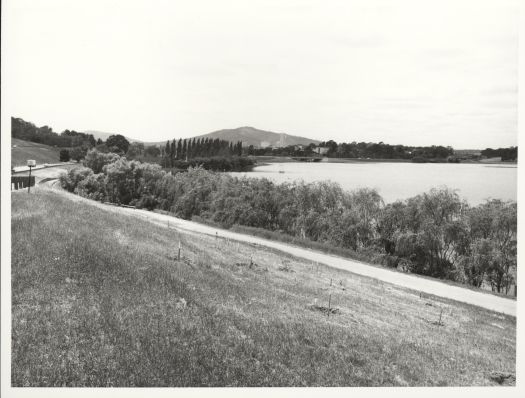 View from Lady Denman Drive looking east towards Parkes Way, ANU. Mt Ainslie in the background.