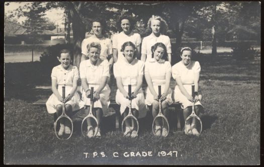 Eight members of the Telopea Park School C Grade girls tennis team