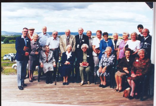 Back row: Frank Dowthwaite, Jim McIntosh, Jim Ginn, Bill Ginn, Dick Arneson, Ernie Tindall, Bill Cooney.

Front Row: Iris Carnall, Ruby Wilden, Essie Haslam (Mrs. Tindall), Enid Chapman (Mrs. McIntosh), Alma De Smet, Hilda Edlington (Mrs. J. Ginn), Doreen Carnall (Mrs. Myer), Ann McIntosh (Mrs. Edwards)