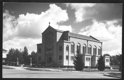 View of St. Christopher's Catholic Cathedral in Manuka, taken from the corner of Canberra Avenue and Furneaux Street.