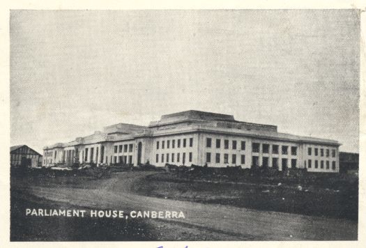 Shows Parliament House with surrounds not complete