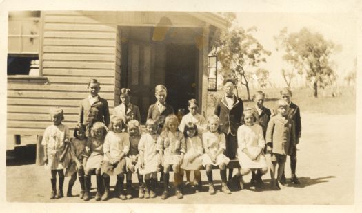 School pupils. Ten girls and eight boys at a school near Rye Park.