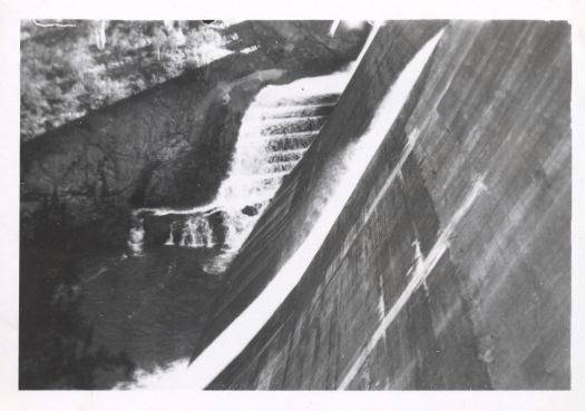 Water running over the Cotter Dam spillway