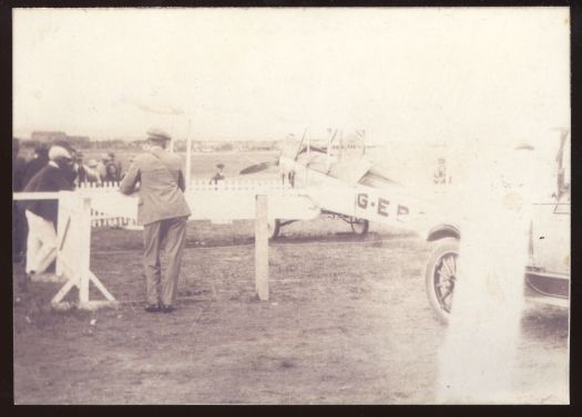 Bert Hinkler's arrival at York Park in 1928, watched by a number of spectators