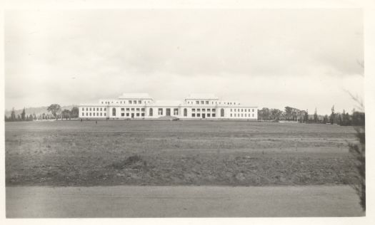 A distant view of the front of Parliament House