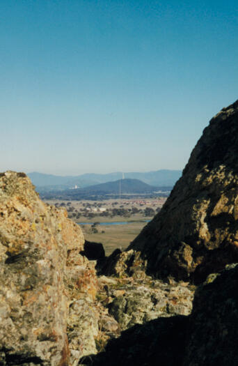 Black Mountain visible through rocks on Oak Hill