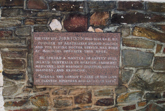 Text of the plaque to the Reverend John Flynn Memorial in Moliagul, Victoria.