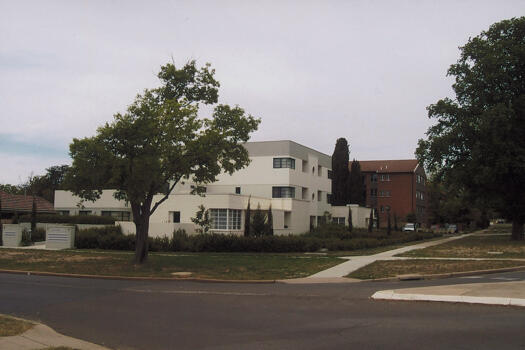 Front of Cuthbert Whitley designed houses, corner Cunningham Street and Canberra Avenue, Griffith