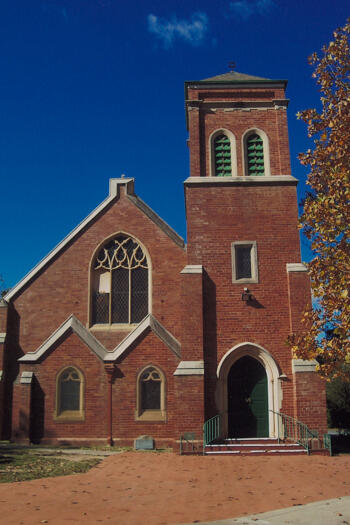 Front of the Reid Uniting Church from Coranderrk Street