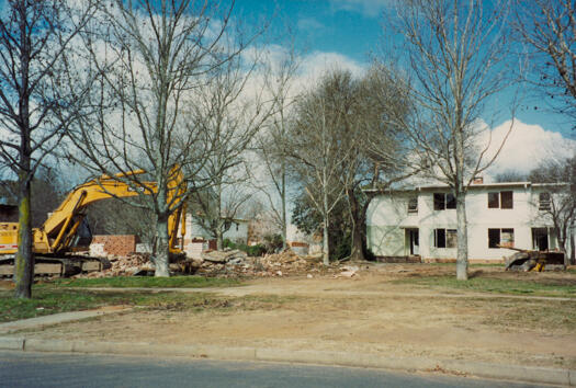 Public housing flats on corner of Cunningham Street and Wentworth Avenue being demolished