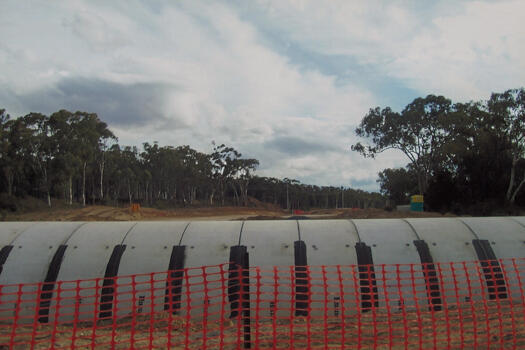 GDE road works showing cycle tunnel near Masterman Crescent.