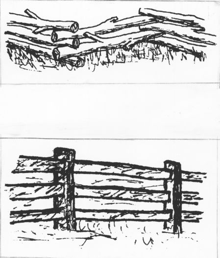 Two images of drawings of fencing types and the negative images