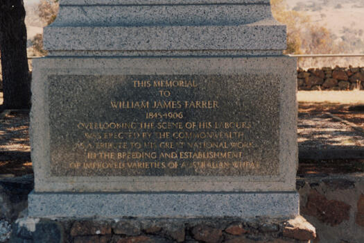 Inscription on memorial to William Farrer at Lambrigg