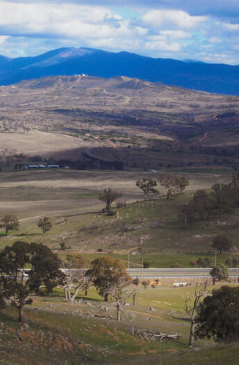 View south from Mt Painter over William Hovell Drive and Molonglo to Mt Stromlo