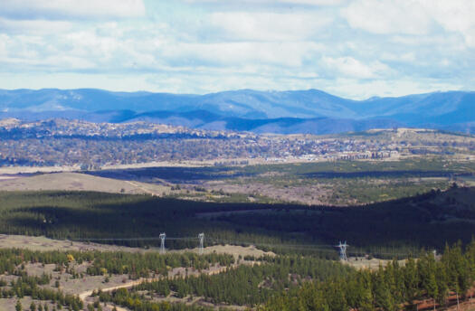 3 of 3 photos. Dairy Farmers Hill south to Weston Creek. Shows pine forests near the Molonglo River.