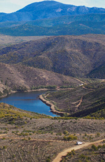 Western end of Cotter Dam from Mt McDonald. Mt Coree at rear.