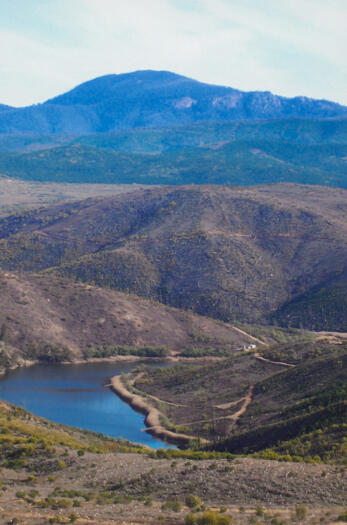 Western end of Cotter Dam from Mt McDonald. Mt Coree at rear.