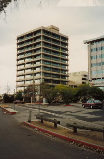 Advance Bank Building on the corner of Marcus Clarke Street and Barry Drive, taken from Childers Street