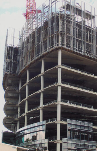 Close up of office building construction on Section 61, Civic, on the corner of Marcus Clarke and Gordon Streets.