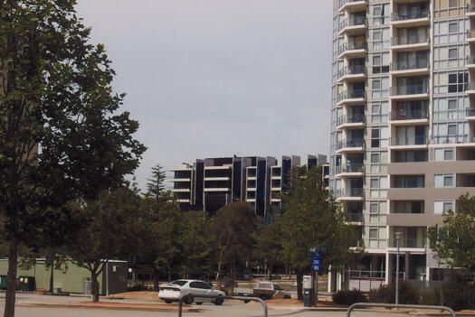 View of New Acton apartments from Section 63 car park on London Circuit