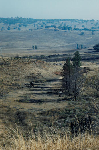 Dairy Farmers Hill to west showing site of old quarry