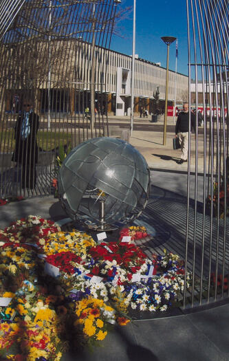 ACT Memorial in Ainslie Place. Civic Square and the South Building at rear.