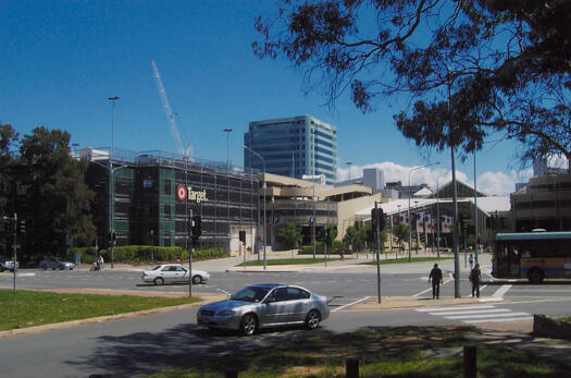 Eastern end of the Canberra Centre from Ainslie Avenue across Ballumbir Street