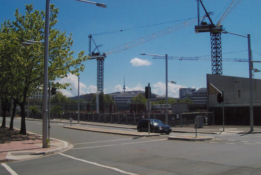 View across corner of Petrie Street and Ballumbir Street and Canberra Centre extensions