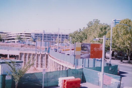 Canberra Centre construction work from old Griffin Centre across Genge Street, Civic