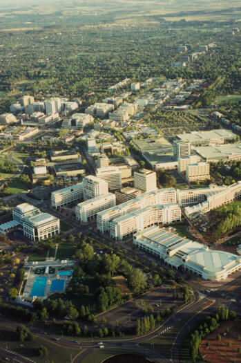 Civic from a balloon showing Civic Pool, Constitution Avenue looking north towards Northbourne Avenue