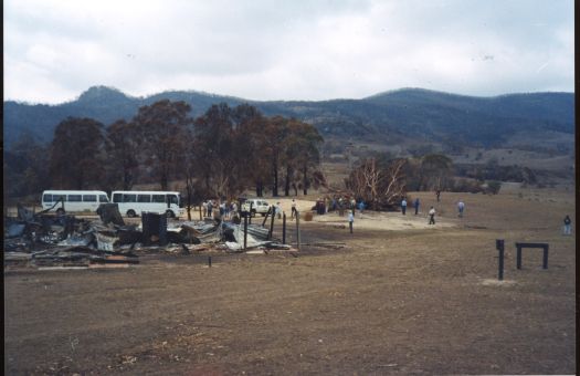 Collection of 24 photographs taken around the Tidbinbilla Nature Reserve, Nil Desperandum, Rock Valley and Flints Picnic Ground showing the aftermath of the fires of 17-18 January 2003.
Members of the Tidbinbilla Pioneers Association were shown around the area shortly after the fires.