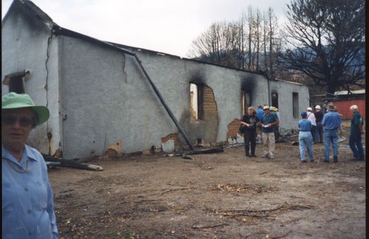 Collection of 24 photographs taken around the Tidbinbilla Nature Reserve, Nil Desperandum, Rock Valley and Flints Picnic Ground showing the aftermath of the fires of 17-18 January 2003.
Members of the Tidbinbilla Pioneers Association were shown around the area shortly after the fires.