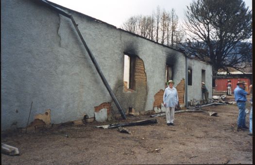 Collection of 24 photographs taken around the Tidbinbilla Nature Reserve, Nil Desperandum, Rock Valley and Flints Picnic Ground showing the aftermath of the fires of 17-18 January 2003.
Members of the Tidbinbilla Pioneers Association were shown around the area shortly after the fires.