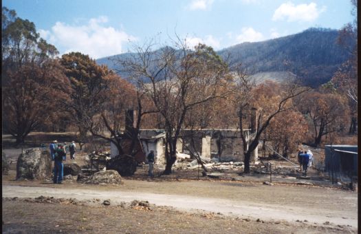 Collection of 24 photographs taken around the Tidbinbilla Nature Reserve, Nil Desperandum, Rock Valley and Flints Picnic Ground showing the aftermath of the fires of 17-18 January 2003.
Members of the Tidbinbilla Pioneers Association were shown around the area shortly after the fires.