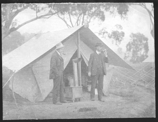 Photographs show the camp near Capital Hill established for the early surveys and visits of politicians.