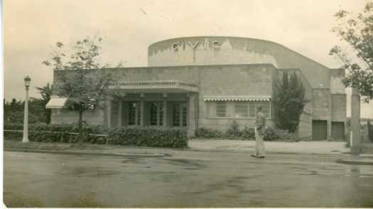 Keith Tongue standing in front of the Civic Theatre. Taken from Mort Street.