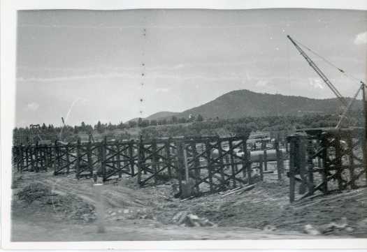 First Commonwealth Bridge showing bridge trustles. Mt Ainslie in the background.