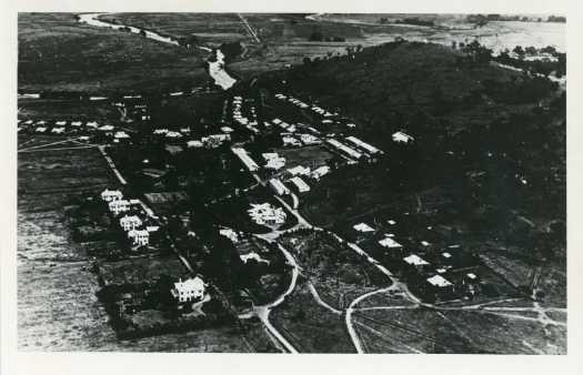 Aerial view of RMC Duntroon with Mt Pleasant at top right right and looking towards the Molonglo River.