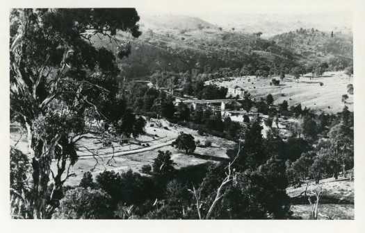 Aerial view of the Cotter Bridge over the Murrumbidgee River and Cotter Pumping Station